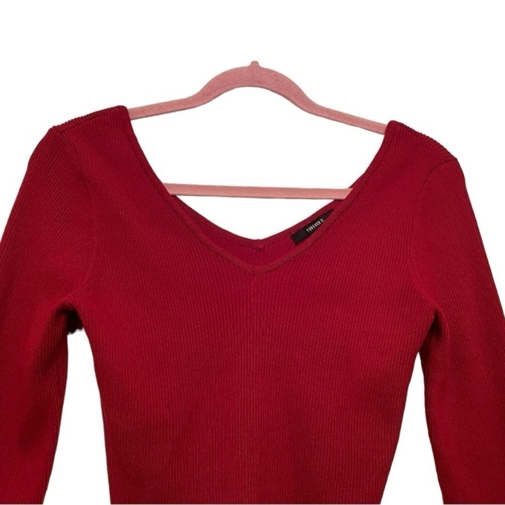 Forever21 Ribbed Cropped Red Sweater Size Large - Picture 4 of 5